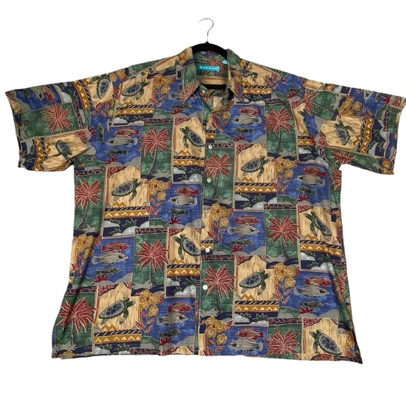 Tori Richard Fish Turtle Print Resortwear Vacation Summer Hawaiian Shirt Sz 2X - Picture 1 of 14